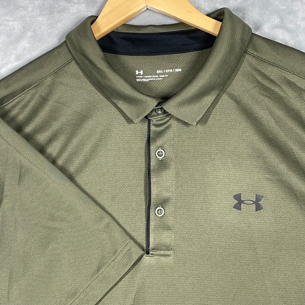 Under Armour Mens 3XL Loose Fit Performance Polo Shirt Olive Green Short Sleeve